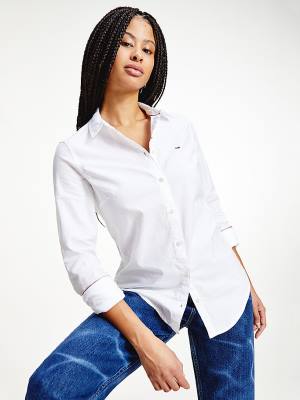 Ženske Tommy Hilfiger Contrast Stitching Slim Fit Oxford Košulje Bela | TH270USD