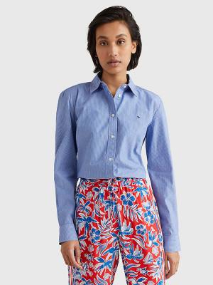 Ženske Tommy Hilfiger Organic Cotton Regular Fit Stripe Košulje Plava | TH432ITD