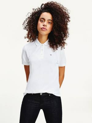 Ženske Tommy Hilfiger Organic Cotton Slim Fit Polo Majice Bela | TH625VAU