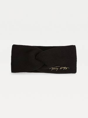 Ženske Tommy Hilfiger Signature Rib Knit Twist Headband Kape Crna | TH287FUY