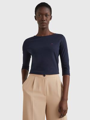 Ženske Tommy Hilfiger Three-Quarter Sleeve Slim Fit Majice Plava | TH450XJS